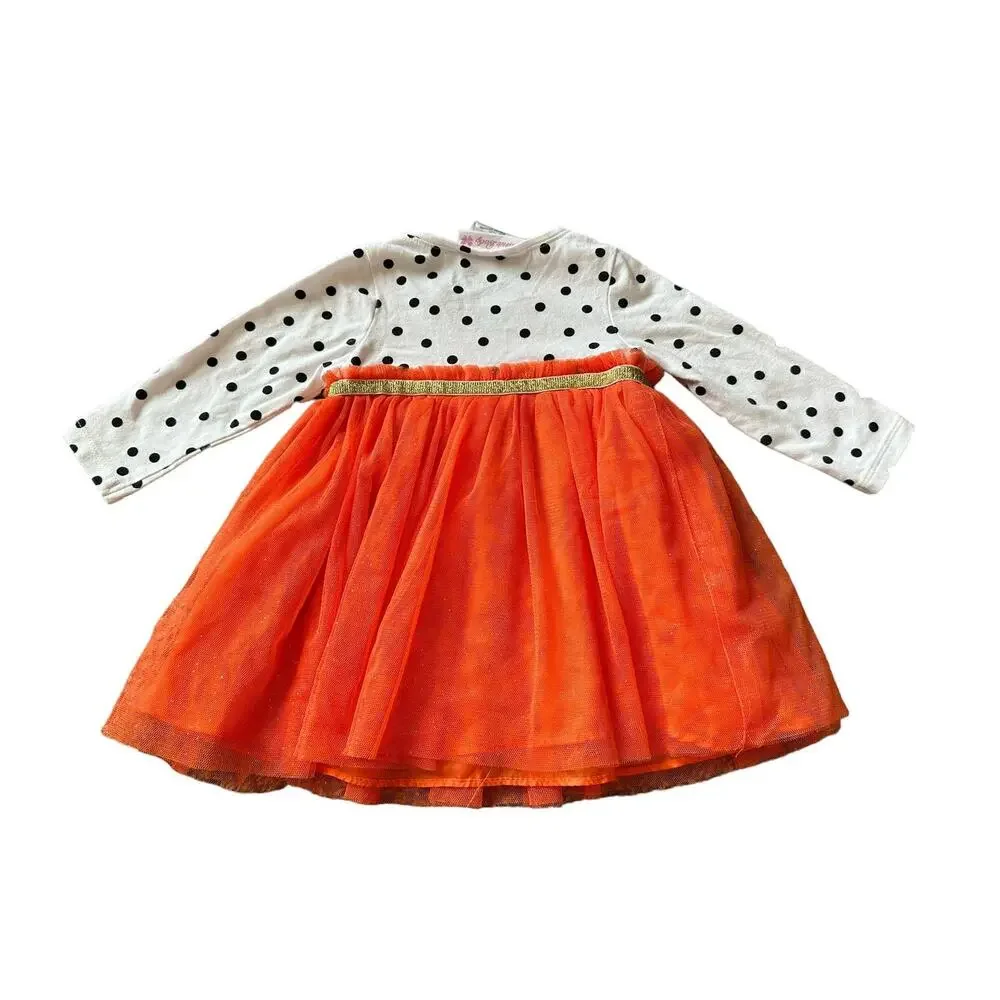 Bonnie Baby Girls 3-6M Orange Black White Halloween Themed Long Sleeve Dress